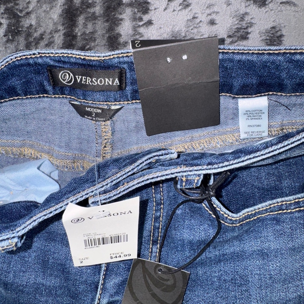 Versona Modern Skinny Jeans Medium Wash Rhinestone Fringe Hem Size 2 NWT - Picture 4 of 16